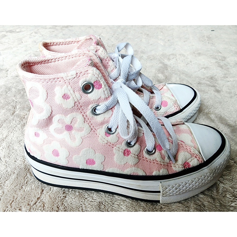 Converse Chuck Taylor All Star Platform High Top Pink Floral Youth Shoes Size 12